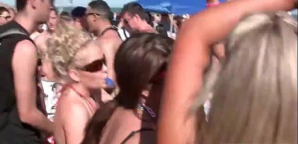  Huge beach party with sexy hot blonde